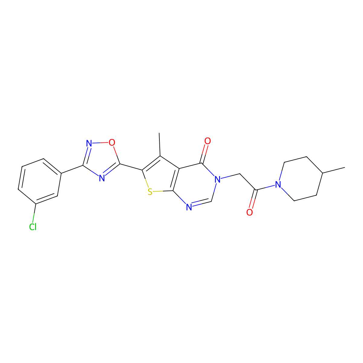 6-(3-(3-chlorophenyl)-1,2,4-oxadiazol-5-yl)-5-methyl-3-(2-(4-methylpiperidin-1-yl)-2-oxoethyl)thieno[2,3-d]pyrimidin-4(3H)-one molecular structure, CAS 1243093-64-2