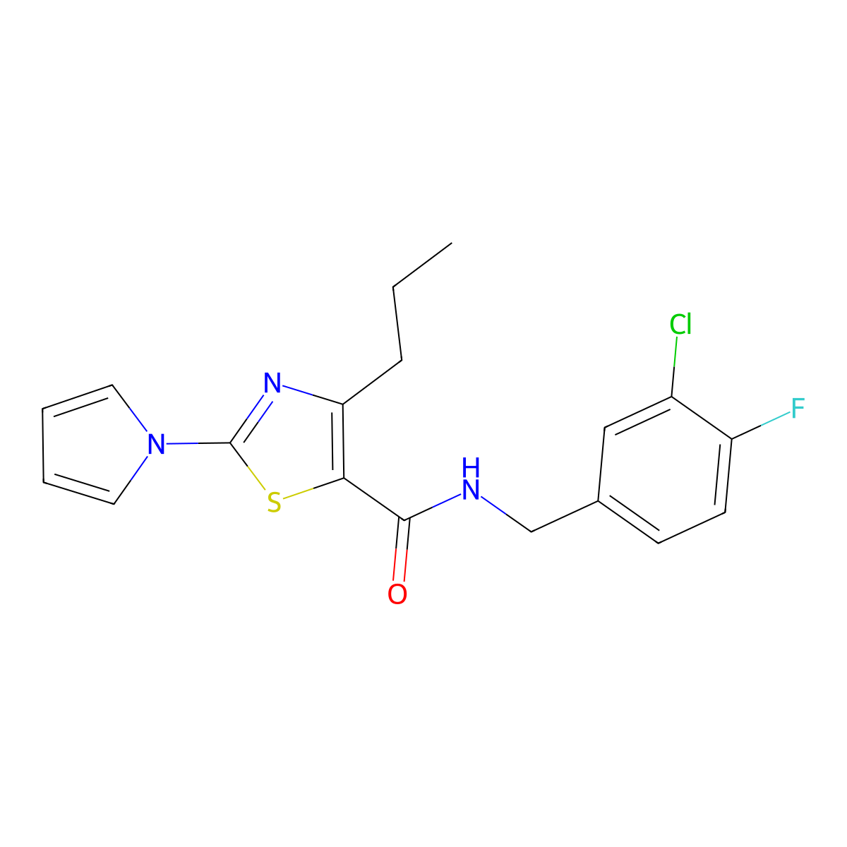 N-(3-chloro-4-fluorobenzyl)-4-propyl-2-(1H-pyrrol-1-yl)thiazole-5-carboxamide molecular structure, CAS 1243093-68-6