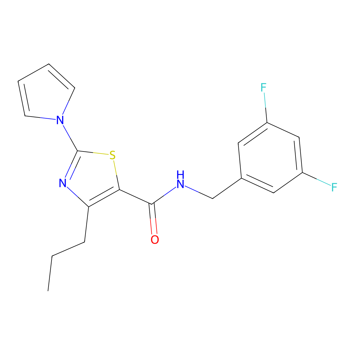 N-[(3,5-difluorophenyl)methyl]-4-propyl-2-(1H-pyrrol-1-yl)-1,3-thiazole-5-carboxamide molecular structure, CAS 1243093-76-6
