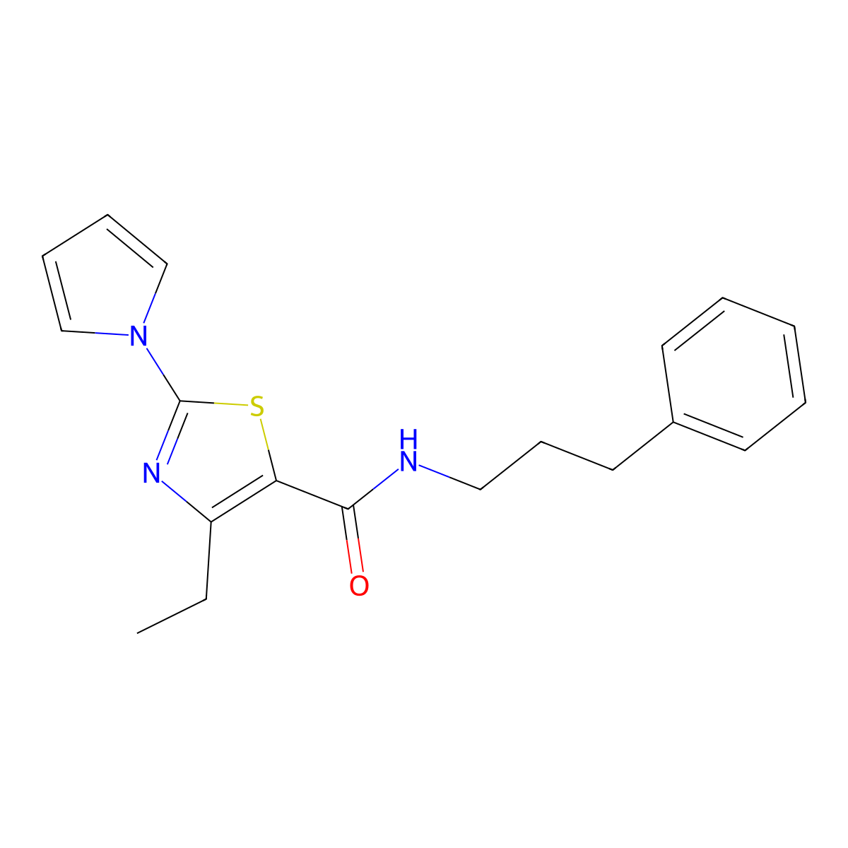 4-ethyl-N-(3-phenylpropyl)-2-(1H-pyrrol-1-yl)-1,3-thiazole-5-carboxamide molecular structure, CAS 1243093-99-3