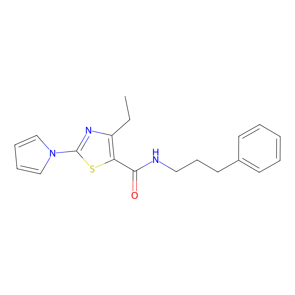 4-ethyl-N-(3-phenylpropyl)-2-(1H-pyrrol-1-yl)-1,3-thiazole-5-carboxamide molecular structure, CAS 1243093-99-3