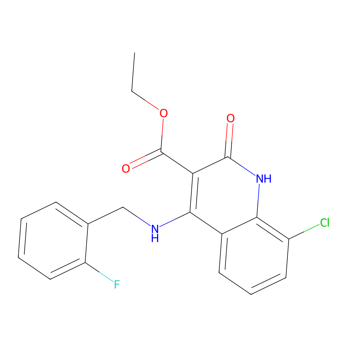 Ethyl 8-chloro-4-((2-fluorobenzyl)amino)-2-oxo-1,2-dihydroquinoline-3-carboxylate molecular structure, CAS 1243094-23-6