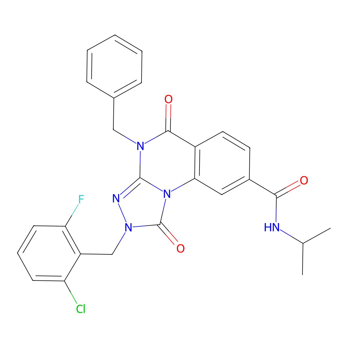 4-benzyl-2-(2-chloro-6-fluorobenzyl)-N-isopropyl-1,5-dioxo-1,2,4,5-tetrahydro-[1,2,4]triazolo[4,3-a]quinazoline-8-carboxamide molecular structure, CAS 1243094-44-1