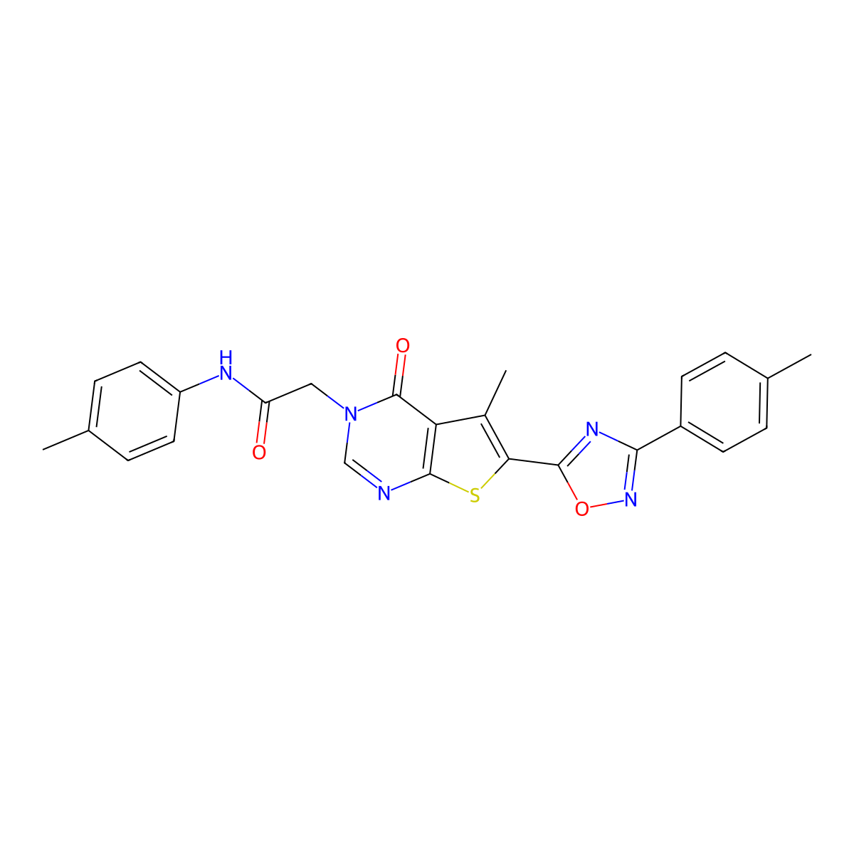 2-{5-methyl-6-[3-(4-methylphenyl)-1,2,4-oxadiazol-5-yl]-4-oxo-3H,4H-thieno[2,3-d]pyrimidin-3-yl}-N-(4-methylphenyl)acetamide molecular structure, CAS 1243095-03-5