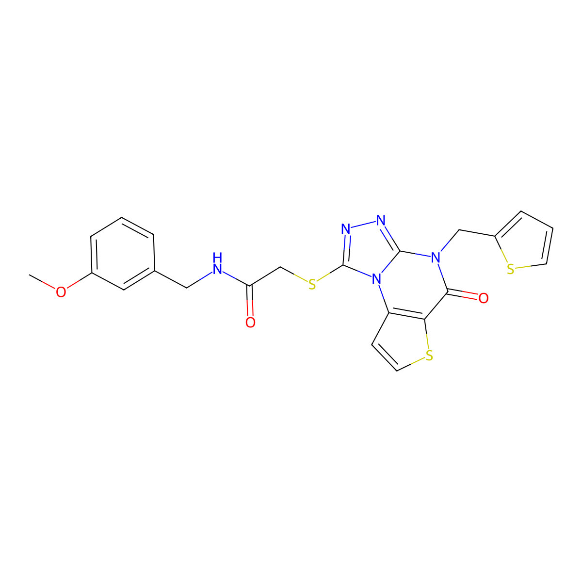 N-(3-methoxybenzyl)-2-((5-oxo-4-(thiophen-2-ylmethyl)-4,5-dihydrothieno[2,3-e][1,2,4]triazolo[4,3-a]pyrimidin-1-yl)thio)acetamide molecular structure, CAS 1243097-30-4
