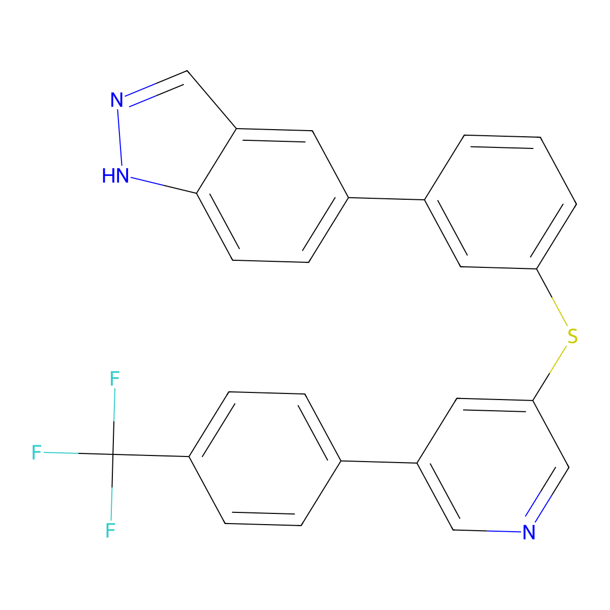 5-(3-(5-(4-(Trifluoromethyl)phenyl)pyridin-3-ylthio)phenyl)-1H-indazole molecular structure, CAS 1243100-04-0