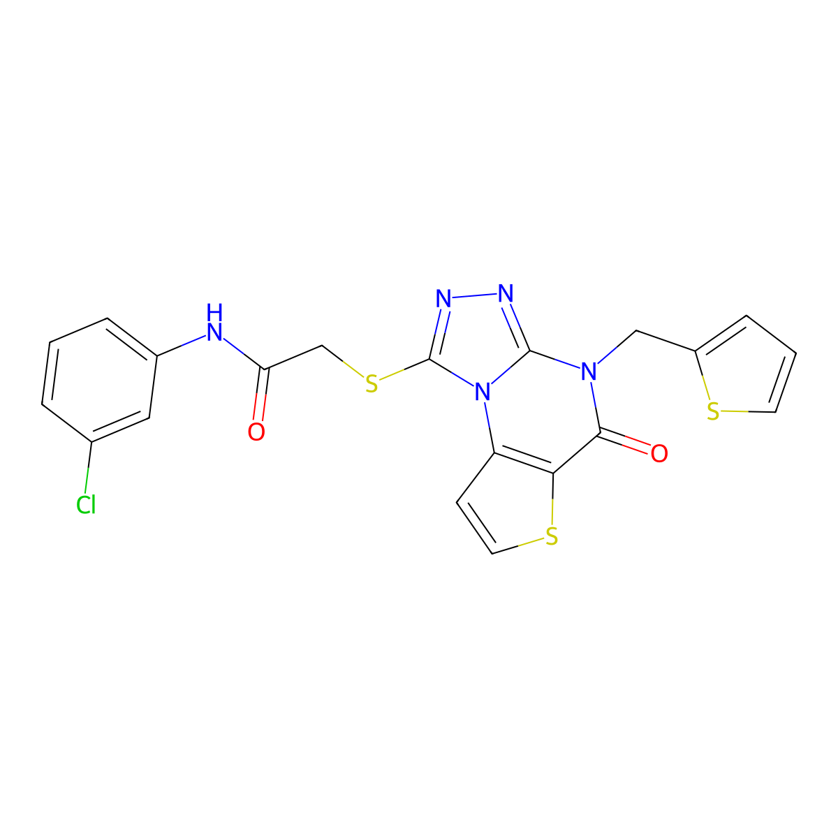 N-(3-chlorophenyl)-2-((5-oxo-4-(thiophen-2-ylmethyl)-4,5-dihydrothieno[2,3-e][1,2,4]triazolo[4,3-a]pyrimidin-1-yl)thio)acetamide molecular structure, CAS 1243105-21-6