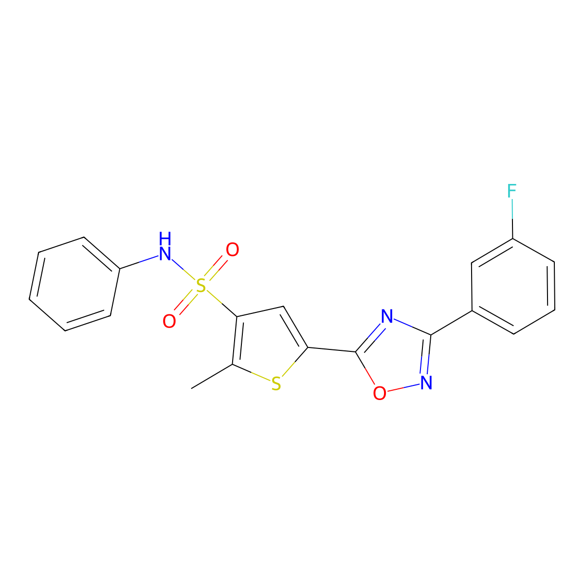 5-[3-(3-fluorophenyl)-1,2,4-oxadiazol-5-yl]-2-methyl-N-phenylthiophene-3-sulfonamide molecular structure, CAS 1243105-90-9
