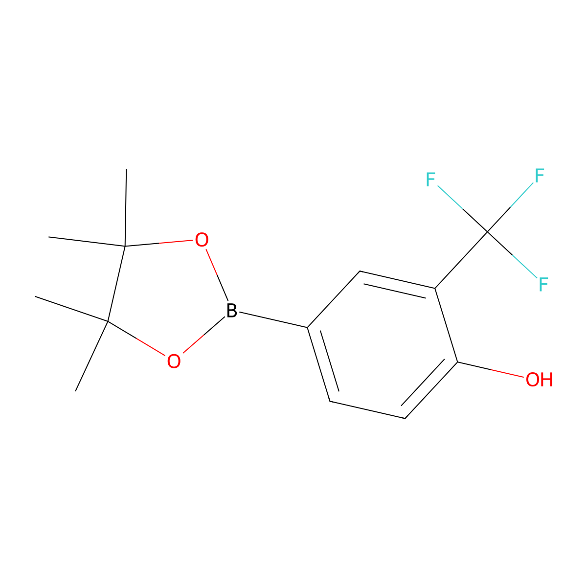 4-(4,4,5,5-Tetramethyl-1,3,2-dioxaborolan-2-YL)-2-(trifluoromethyl)phenol molecular structure, CAS 1243143-45-4