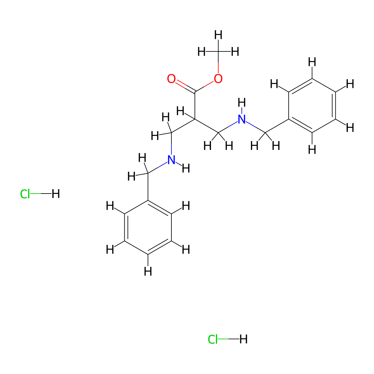 Methyl 3-(benzylamino)-2-((benzylamino)methyl)propanoate dihydrochloride molecular structure, CAS 1243306-84-4