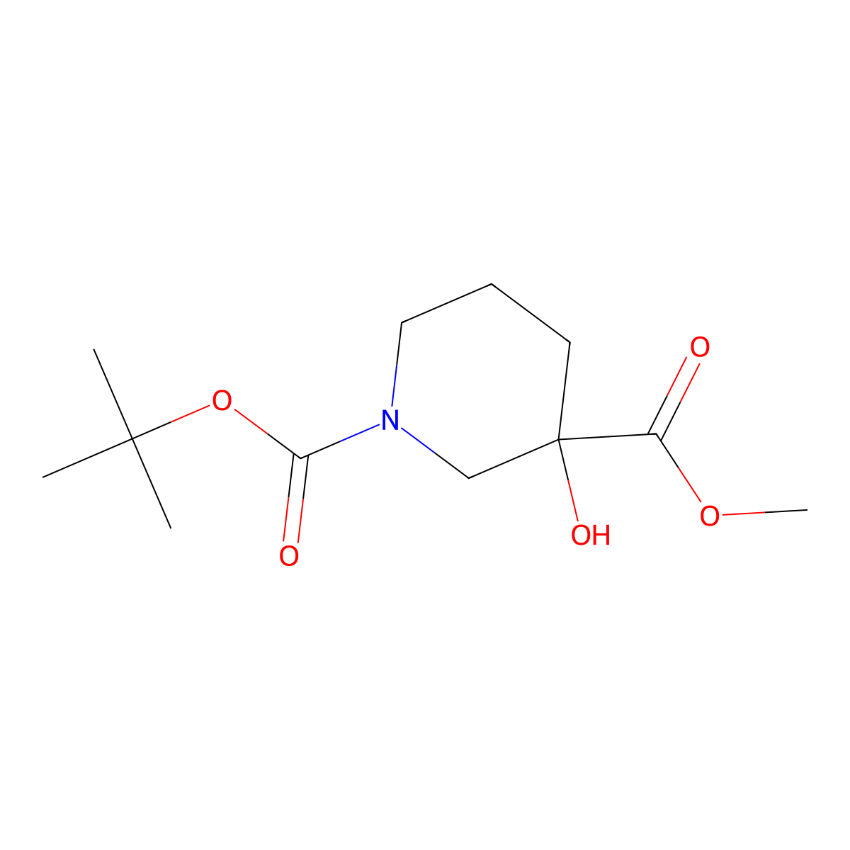 1-Tert-butyl 3-methyl 3-hydroxypiperidine-1,3-dicarboxylate molecular structure, CAS 1243307-46-1