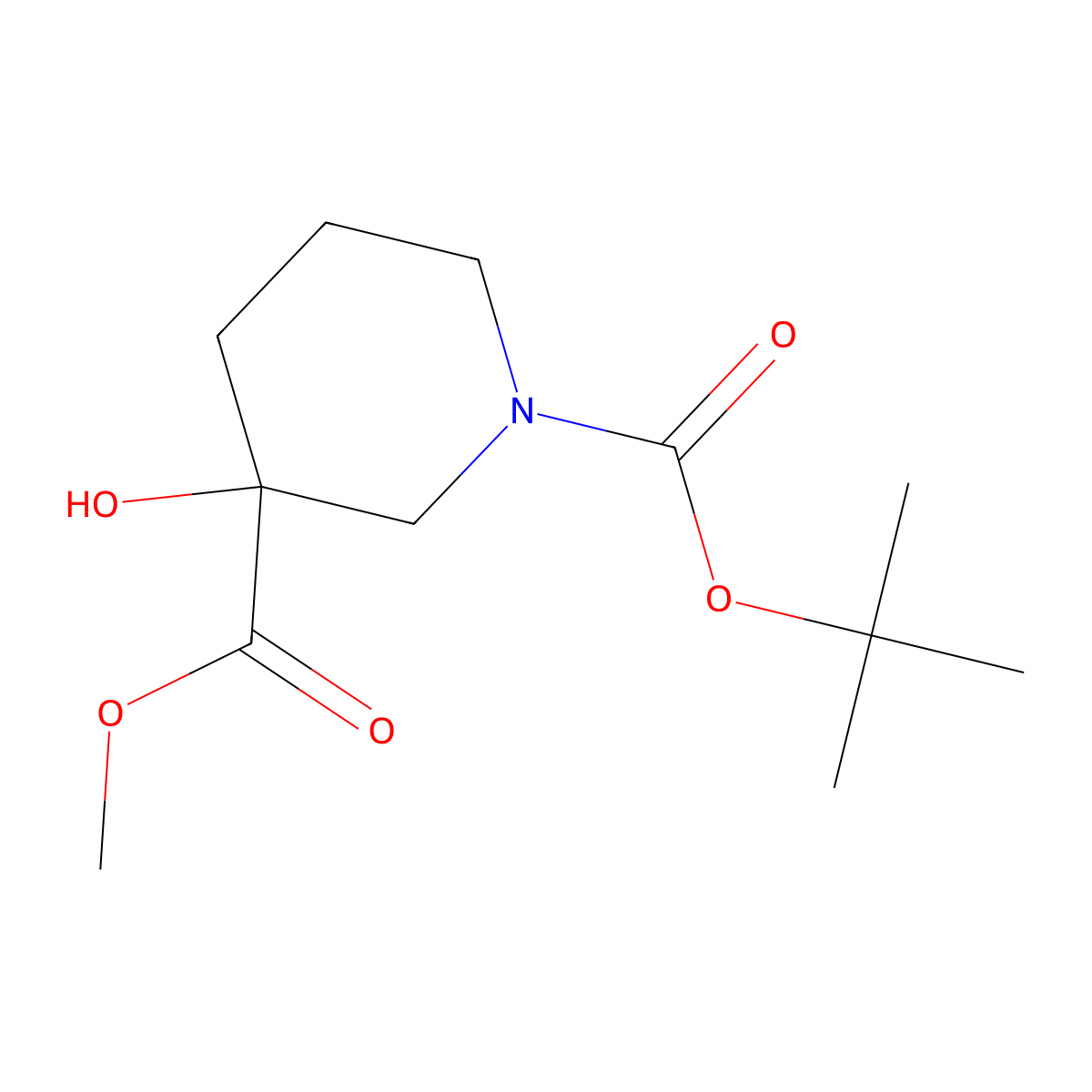 1-Tert-butyl 3-methyl 3-hydroxypiperidine-1,3-dicarboxylate molecular structure, CAS 1243307-46-1