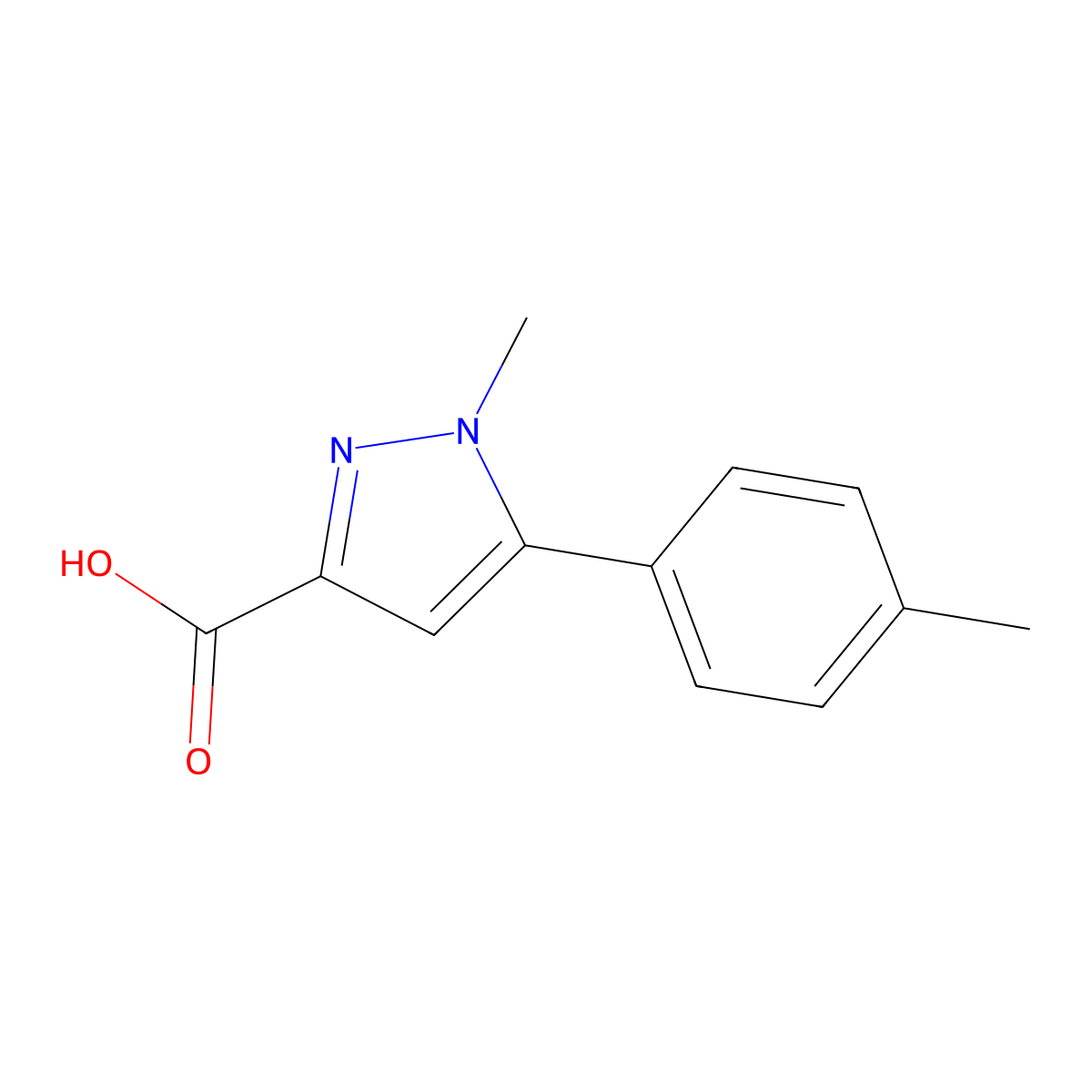 1-Methyl-5-(p-tolyl)-1H-pyrazole-3-carboxylic acid molecular structure, CAS 124344-99-6