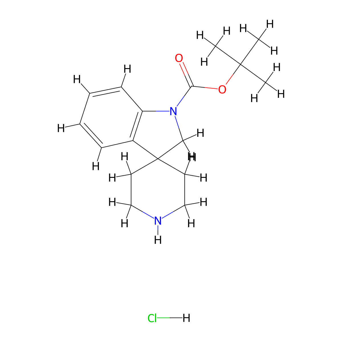 Tert-butyl 1,2-dihydrospiro(indole-3,4'-piperidine)-1-carboxylate hydrochloride molecular structure, CAS 1243474-66-9