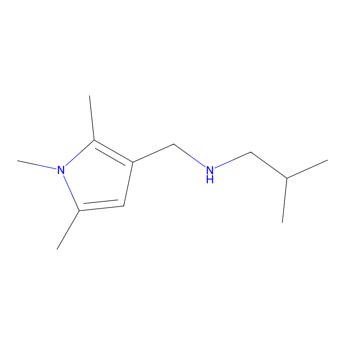 2-methyl-N-((1,2,5-trimethyl-1H-pyrrol-3-yl)methyl)propan-1-amine molecular structure, CAS 1243516-80-4