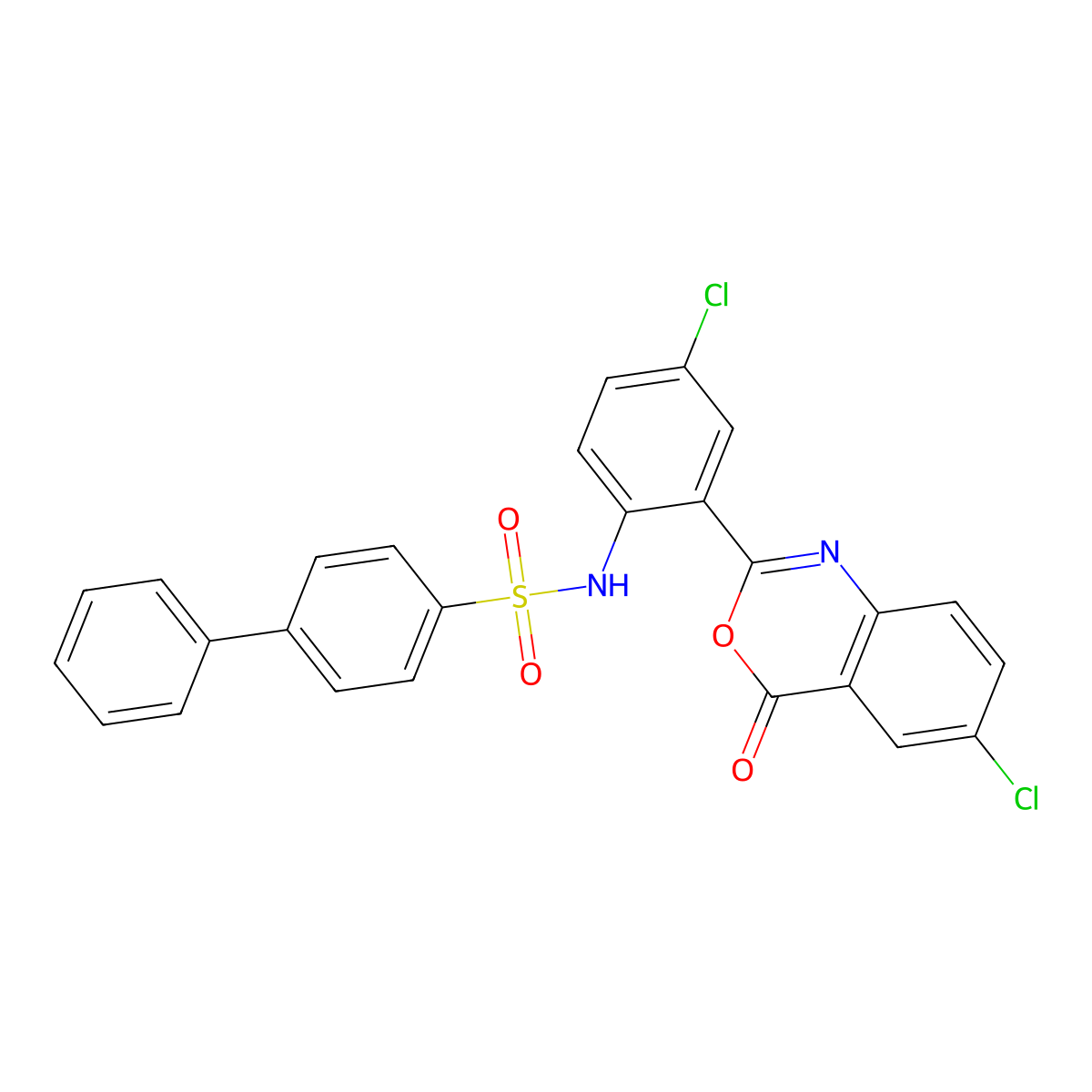 N-[4-chloro-2-(6-chloro-4-oxo-3,1-benzoxazin-2-yl)phenyl]-4-phenylbenzenesulfonamide molecular structure, CAS 124353-46-4