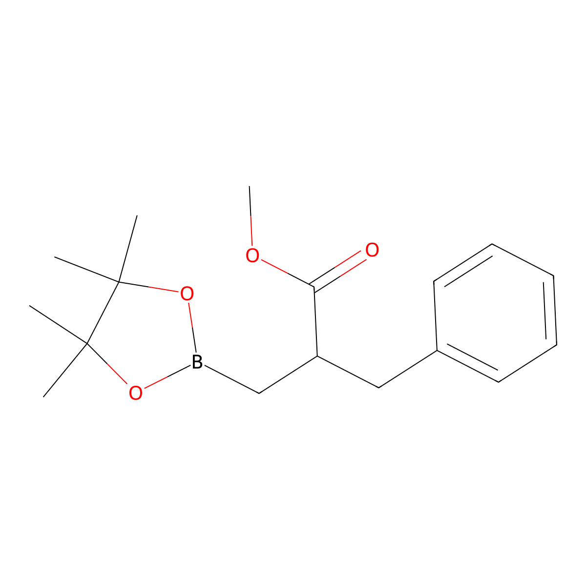 Methyl 2-benzyl-3-(4,4,5,5-tetramethyl-1,3,2-dioxaborolan-2-yl)propanoate molecular structure, CAS 1243540-13-7