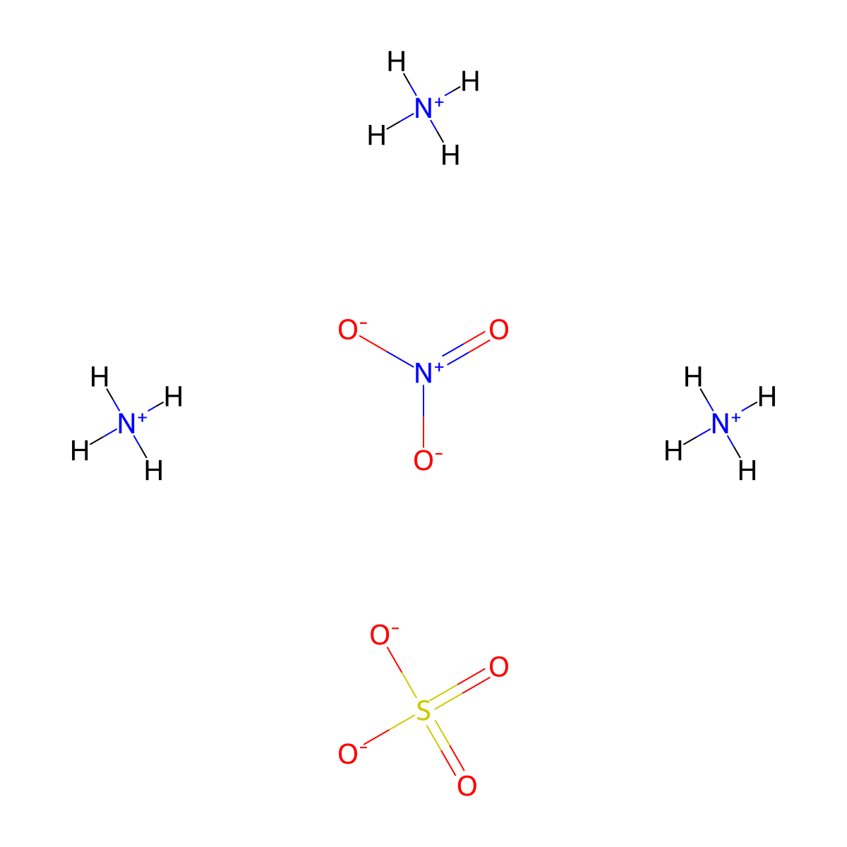 Ammonium nitrate sulfate ((NH4)3(NO3)(SO4)) molecular structure, CAS 12436-94-1