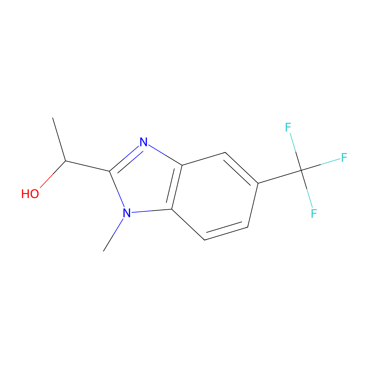 1-(1-methyl-5-(trifluoromethyl)-1H-1,3-benzodiazol-2-yl)ethan-1-ol molecular structure, CAS 1243720-75-3
