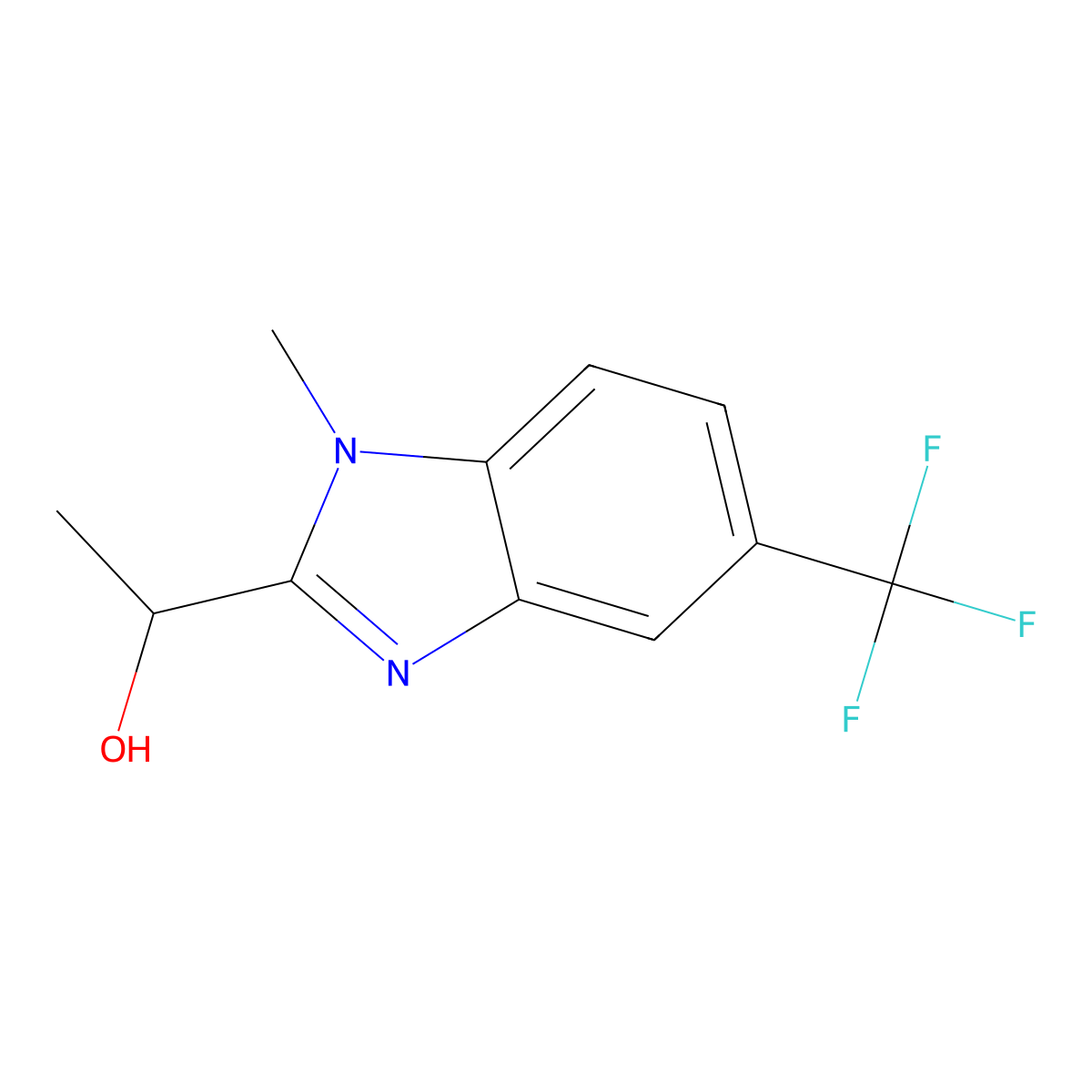 1-(1-methyl-5-(trifluoromethyl)-1H-1,3-benzodiazol-2-yl)ethan-1-ol molecular structure, CAS 1243720-75-3