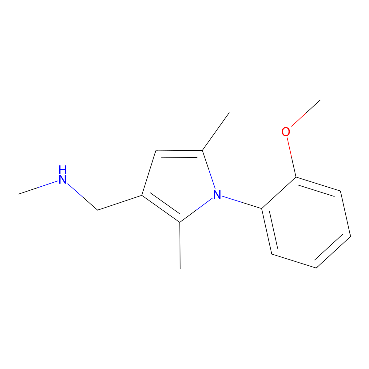 1-(1-(2-methoxyphenyl)-2,5-dimethyl-1H-pyrrol-3-yl)-N-methylmethanamine molecular structure, CAS 1243776-40-0
