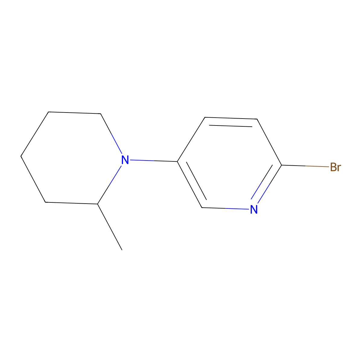 2-Bromo-5-(2-methylpiperidin-1-yl)pyridine molecular structure, CAS 1243839-27-1
