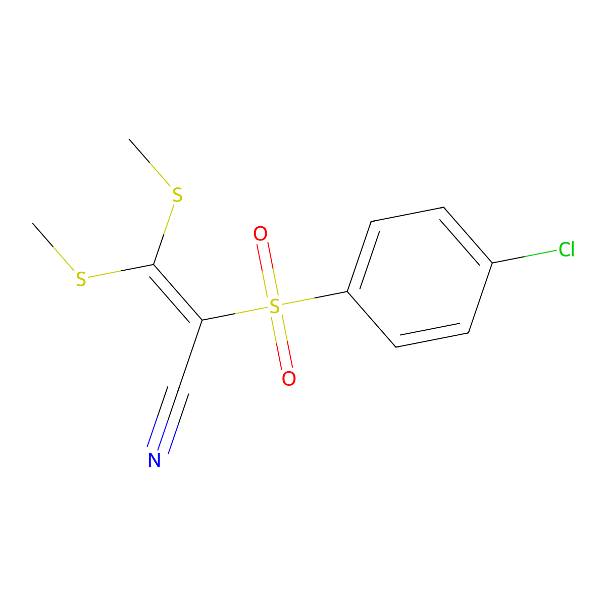 2-((4-Chlorophenyl)sulfonyl)-3,3-dimethylthioprop-2-enenitrile molecular structure, CAS 124392-37-6