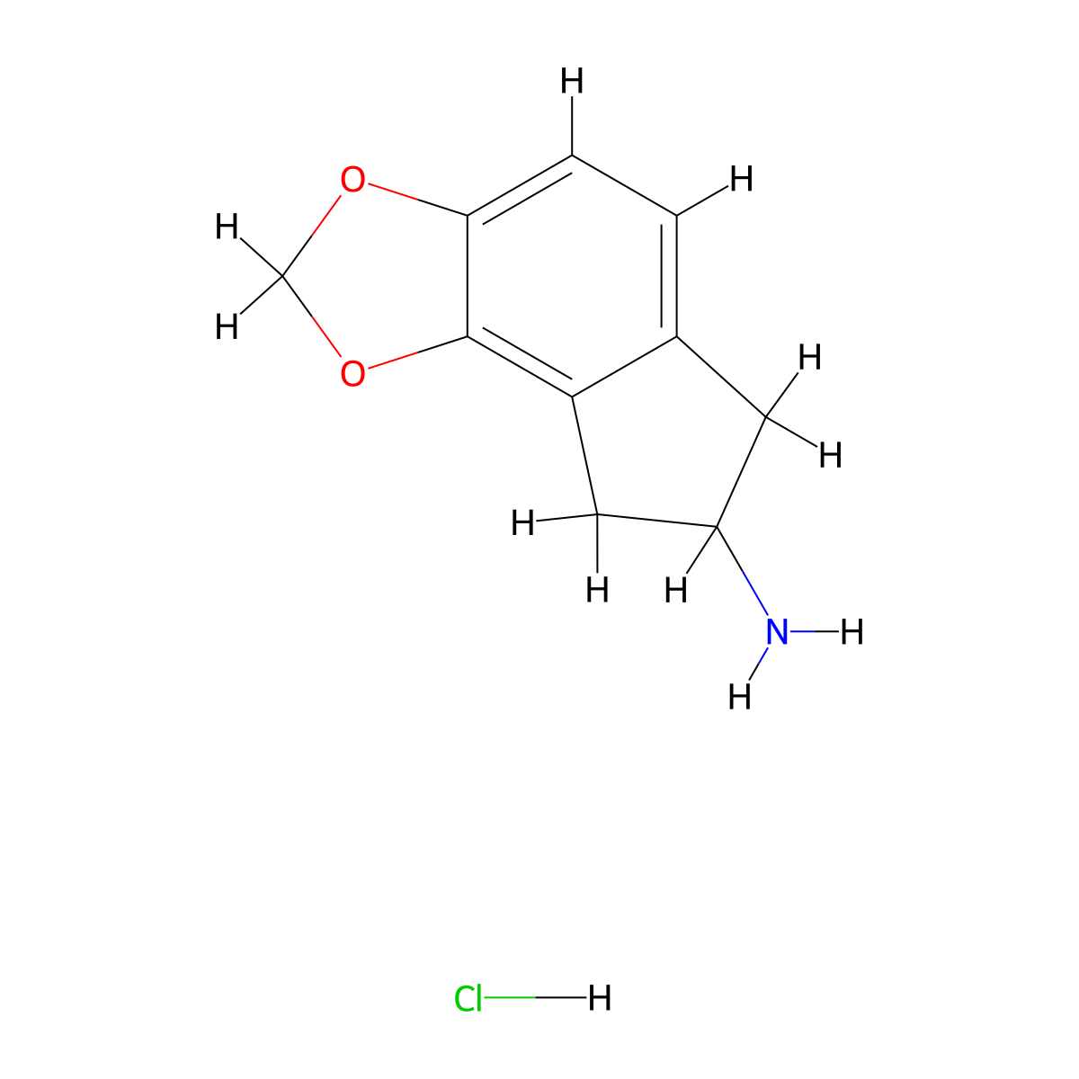 4,5-Methylenedioxy-2-aminoindane hydrochloride molecular structure, CAS 124399-90-2