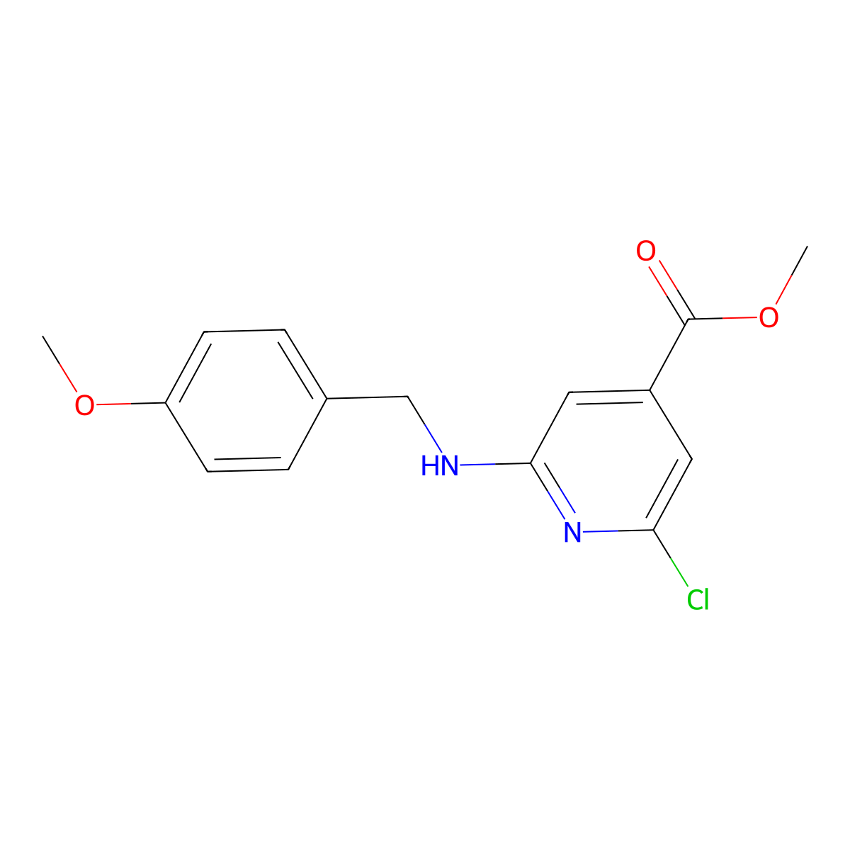 Methyl 2-chloro-6-((4-methoxybenzyl)amino)isonicotinate molecular structure, CAS 1244016-78-1