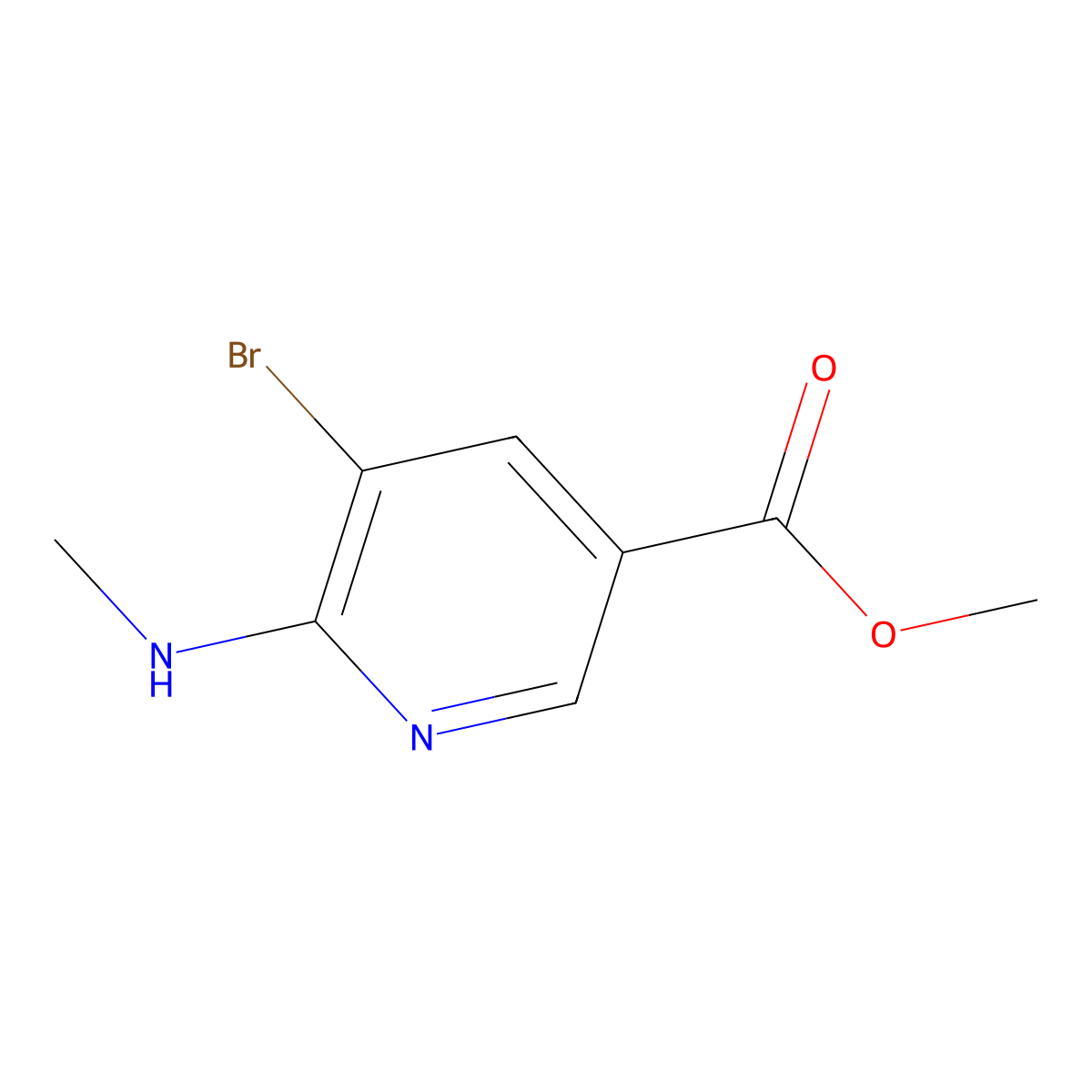 Methyl 5-bromo-6-(methylamino)pyridine-3-carboxylate molecular structure, CAS 1244016-90-7