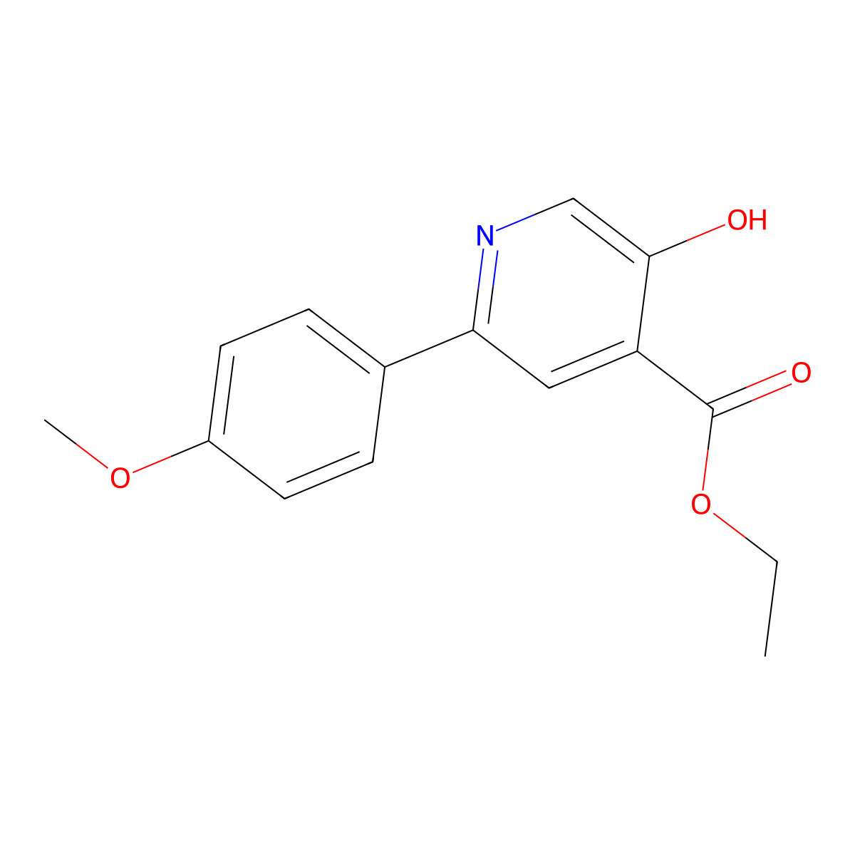 Ethyl 5-hydroxy-2-(4-methoxyphenyl)-4-pyridinecarboxylate molecular structure, CAS 1244018-13-0