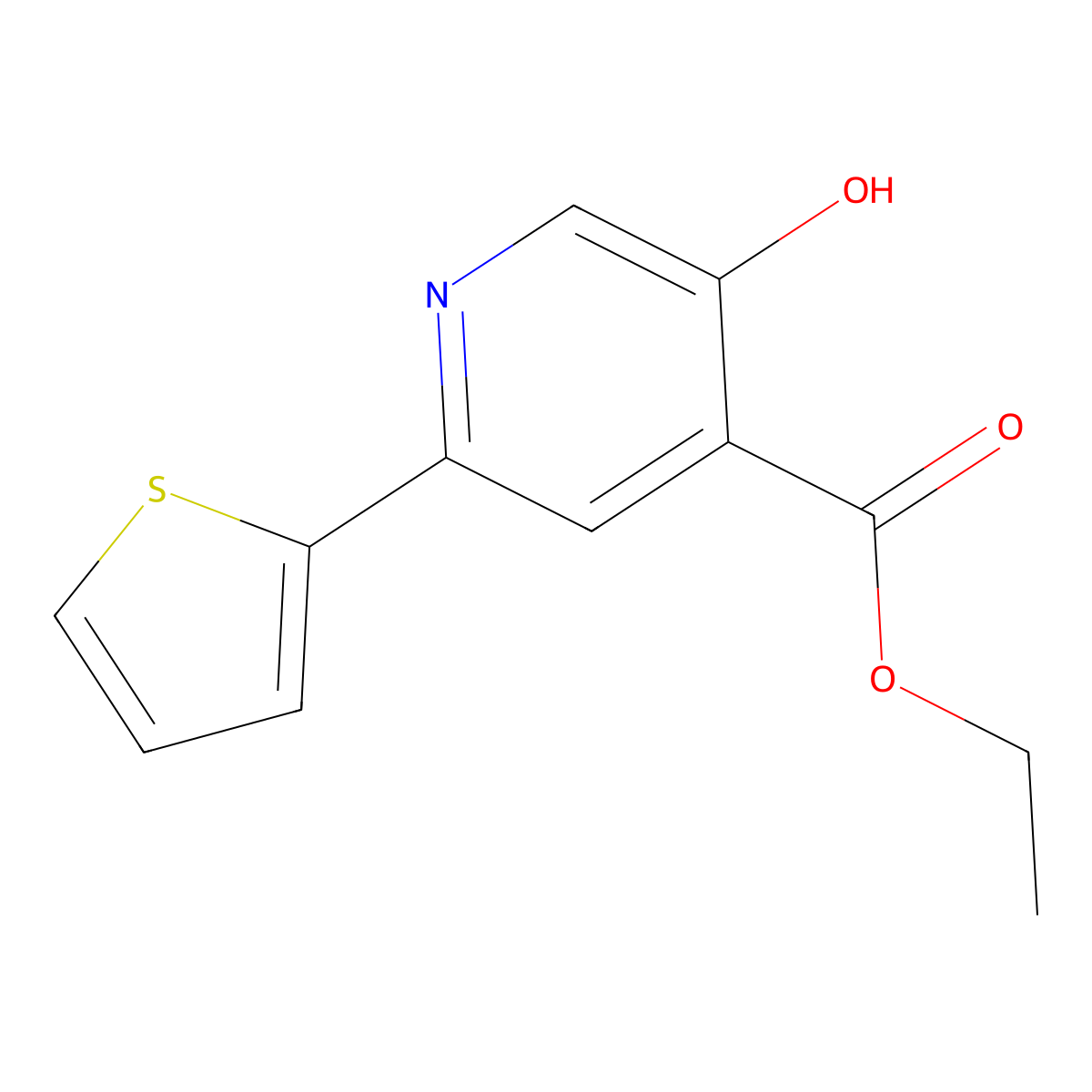 Ethyl 5-hydroxy-2-(2-thienyl)-4-pyridinecarboxylate molecular structure, CAS 1244019-16-6