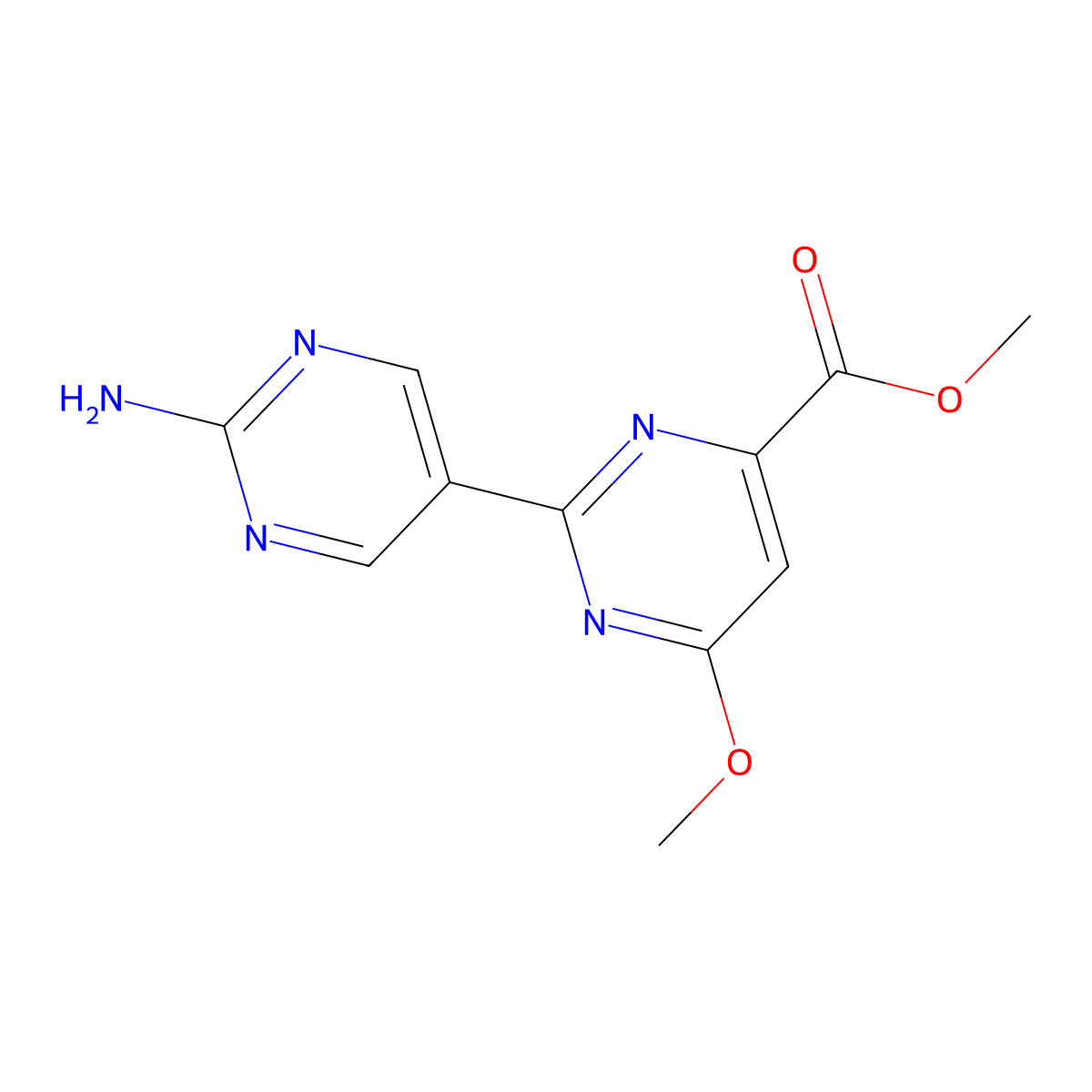 Methyl 2'-amino-6-methoxy[2,5'-bipyrimidine]-4-carboxylate molecular structure, CAS 1244019-25-7