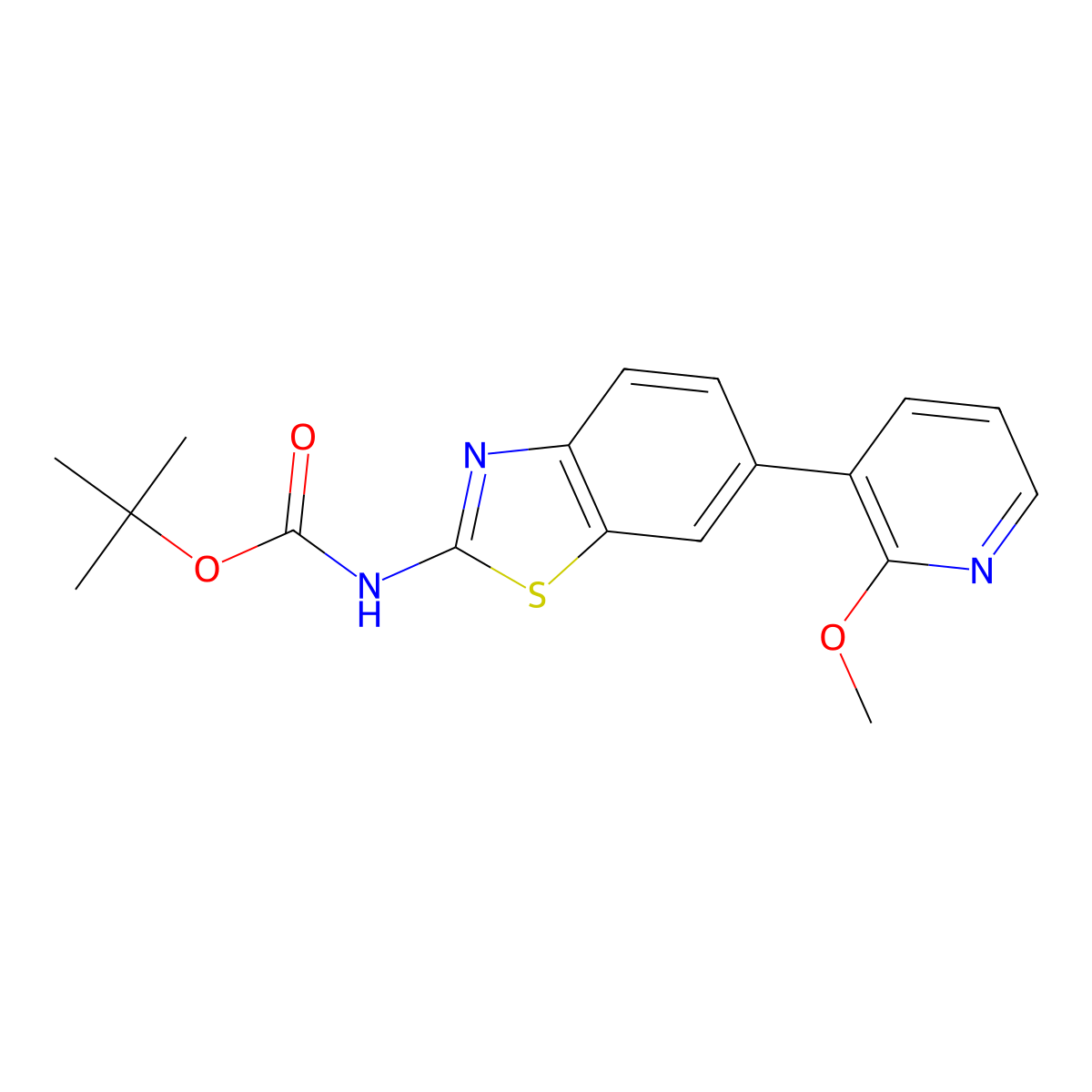 Tert-butyl (6-(2-methoxypyridin-3-yl)benzo[d]thiazol-2-yl)carbamate molecular structure, CAS 1244041-70-0