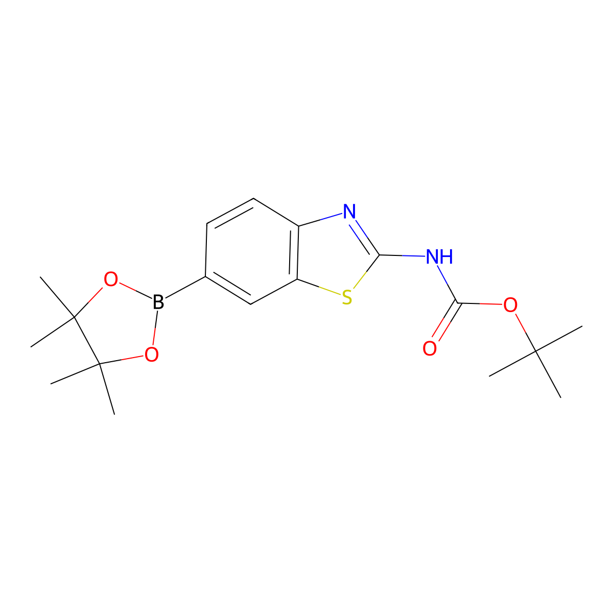 tert-Butyl (6-(4,4,5,5-tetramethyl-1,3,2-dioxaborolan-2-yl)benzo[d]thiazol-2-yl)carbamate molecular structure, CAS 1244059-50-4