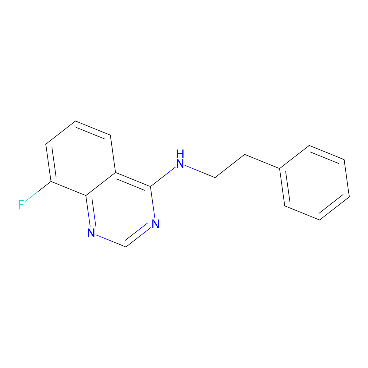4-Quinazolinamine, 8-fluoro-N-(2-phenylethyl)- molecular structure, CAS 124428-15-5