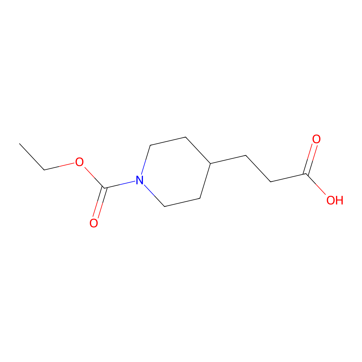 3-(1-(Ethoxycarbonyl)piperidin-4-yl)propanoic acid molecular structure, CAS 124438-30-8