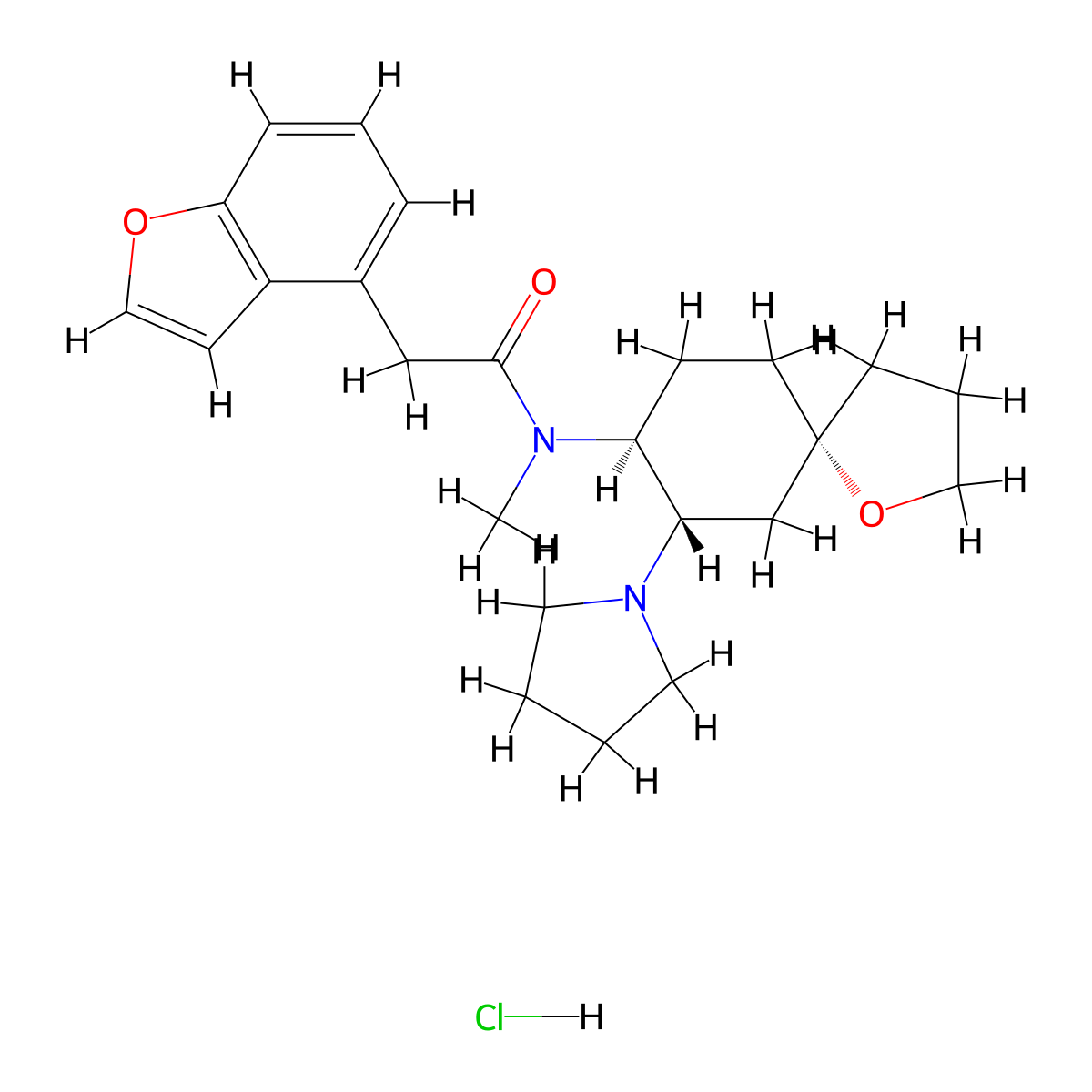 4-Benzofuranacetamide, N-methyl-N-((5R,7S,8S)-7-(1-pyrrolidinyl)-1-oxaspiro(4.5)dec-8-yl)-, hydrochloride (1:1) molecular structure, CAS 124439-07-2
