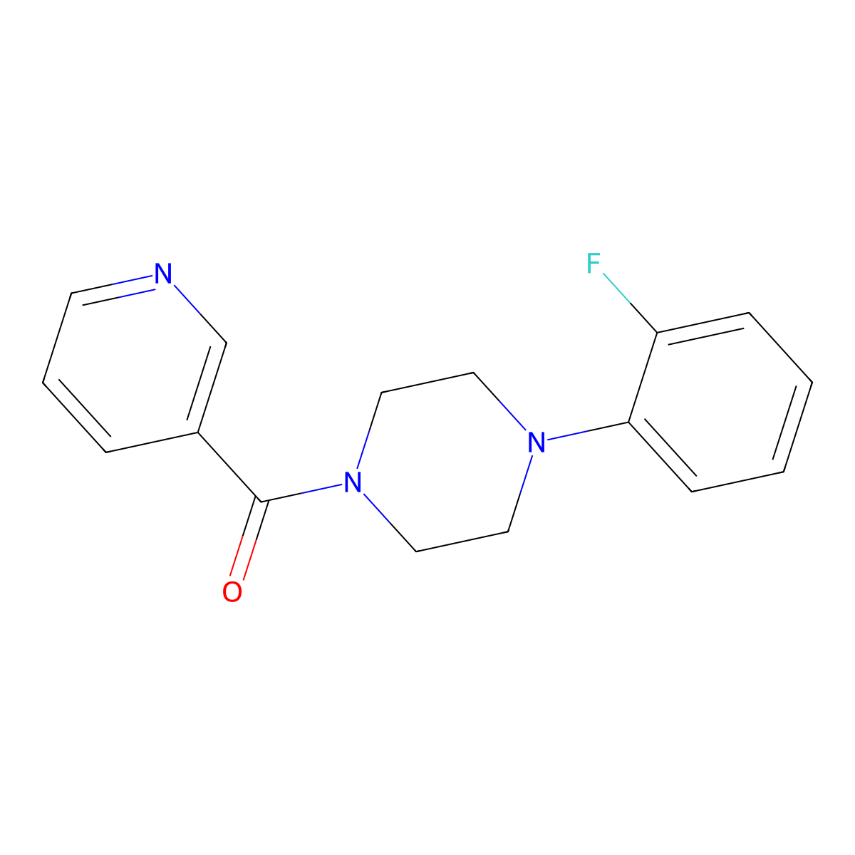 Piperazine, 1-(2-fluorophenyl)-4-(3-pyridinylcarbonyl)- molecular structure, CAS 124444-79-7