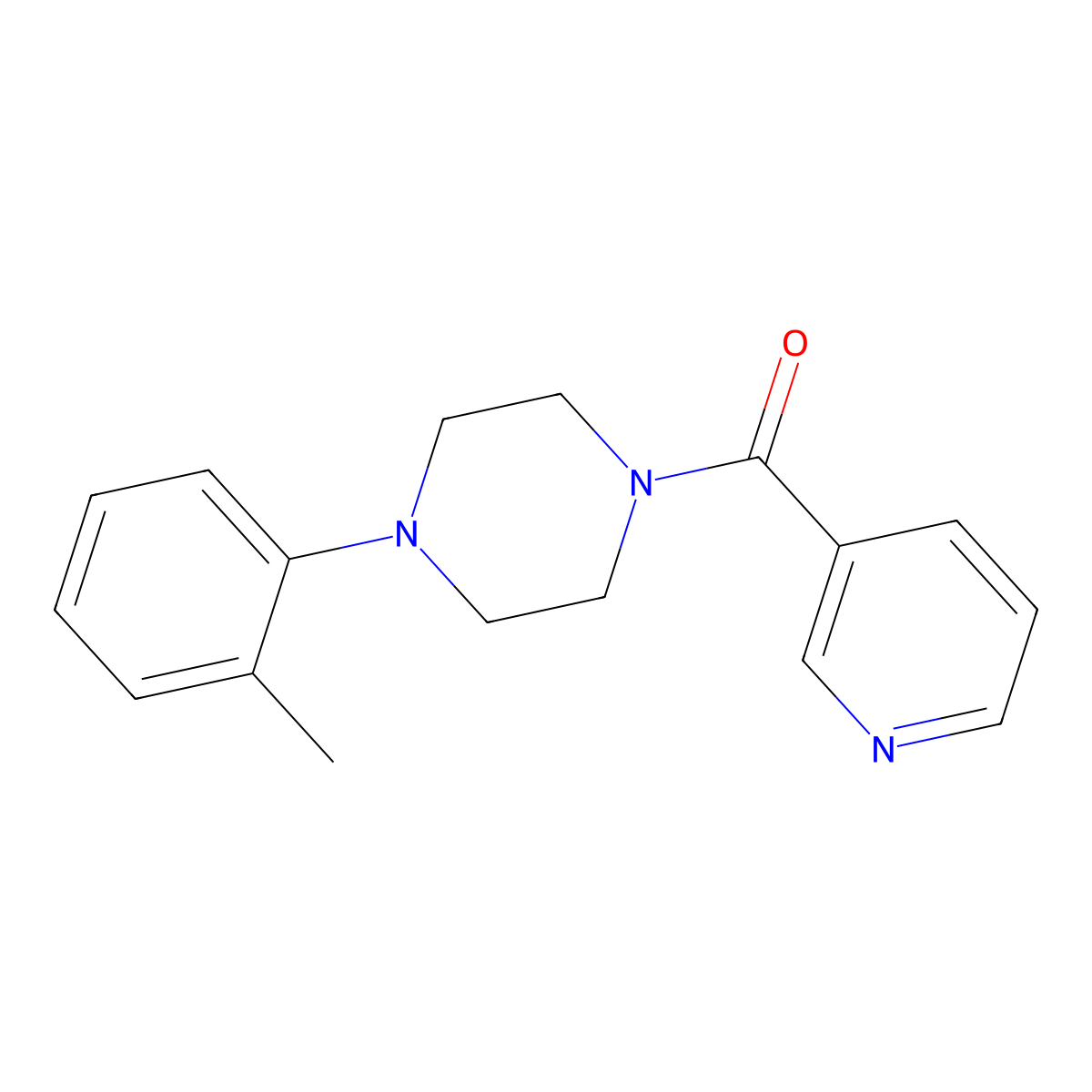Piperazine, 1-(2-methylphenyl)-4-(3-pyridinylcarbonyl)- molecular structure, CAS 124444-84-4
