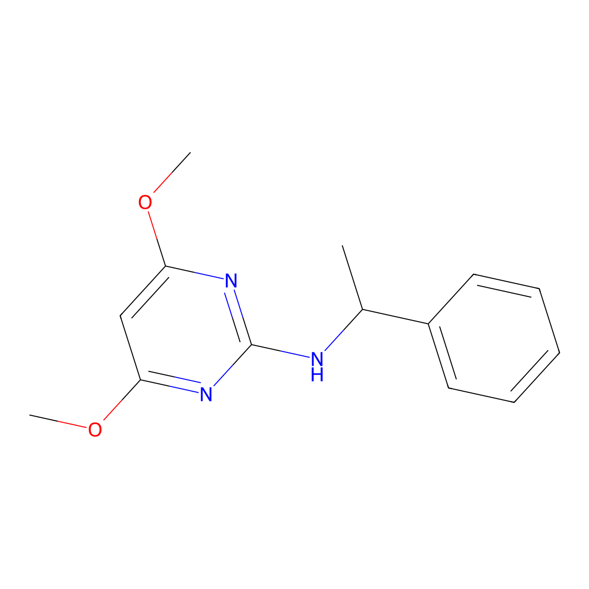 4,6-dimethoxy-N-(1-phenylethyl)pyrimidin-2-amine molecular structure, CAS 124457-17-6