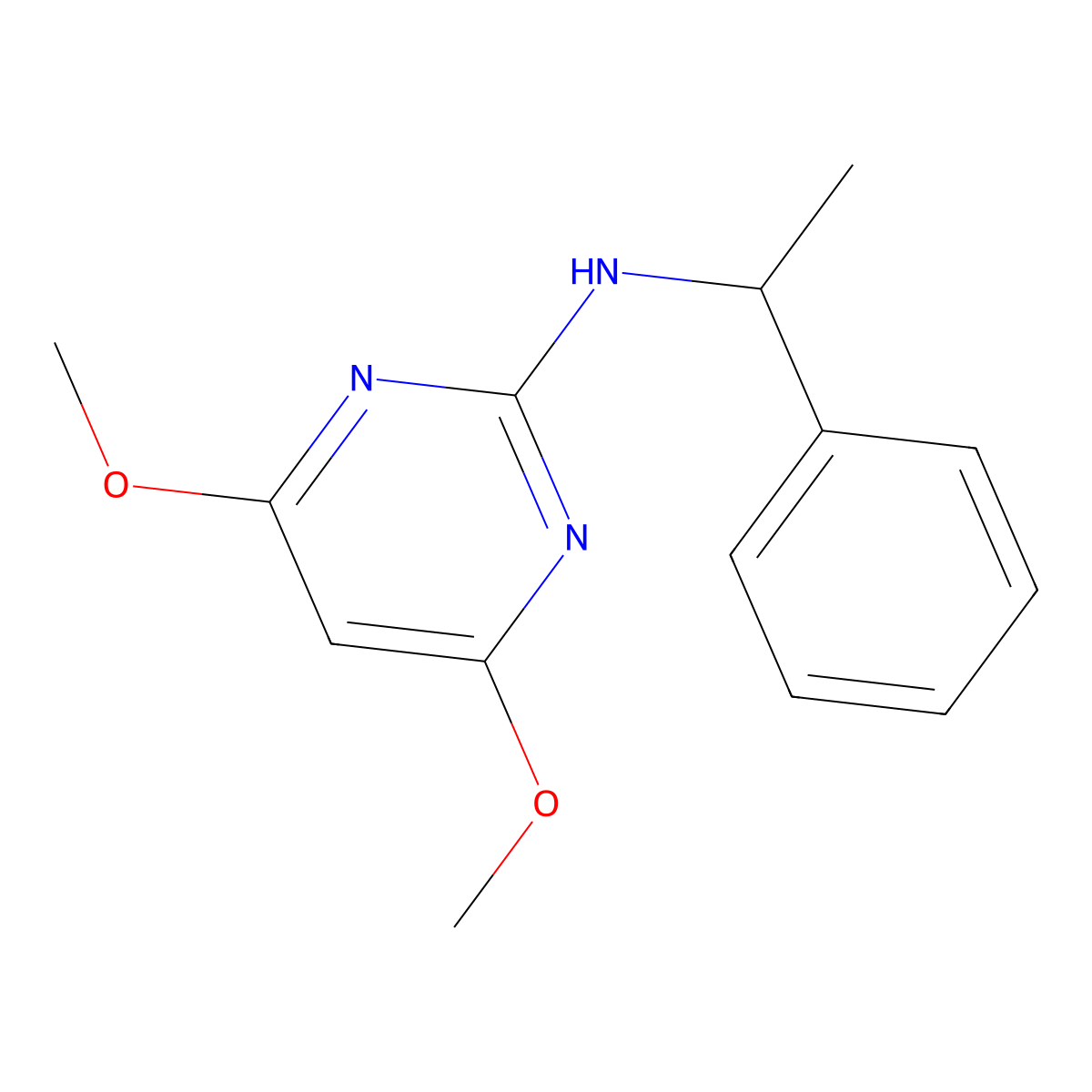 4,6-dimethoxy-N-(1-phenylethyl)pyrimidin-2-amine molecular structure, CAS 124457-17-6