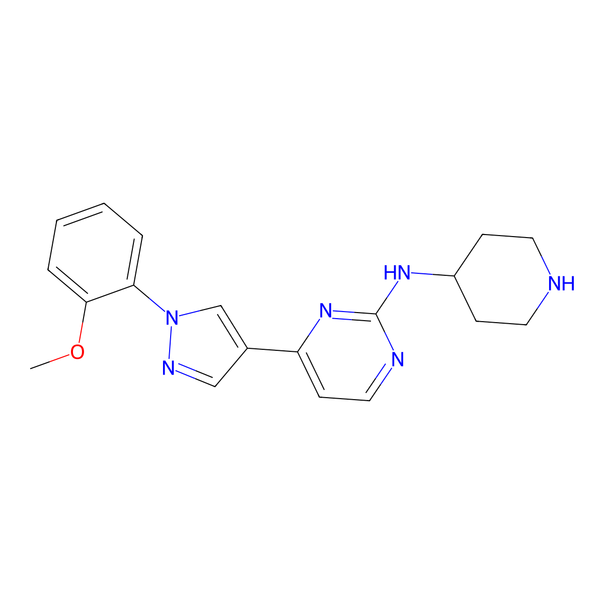 4-(1-(2-Methoxyphenyl)-1H-pyrazol-4-yl)-N-(piperidin-4-yl)pyrimidin-2-amine molecular structure, CAS 1244680-24-7