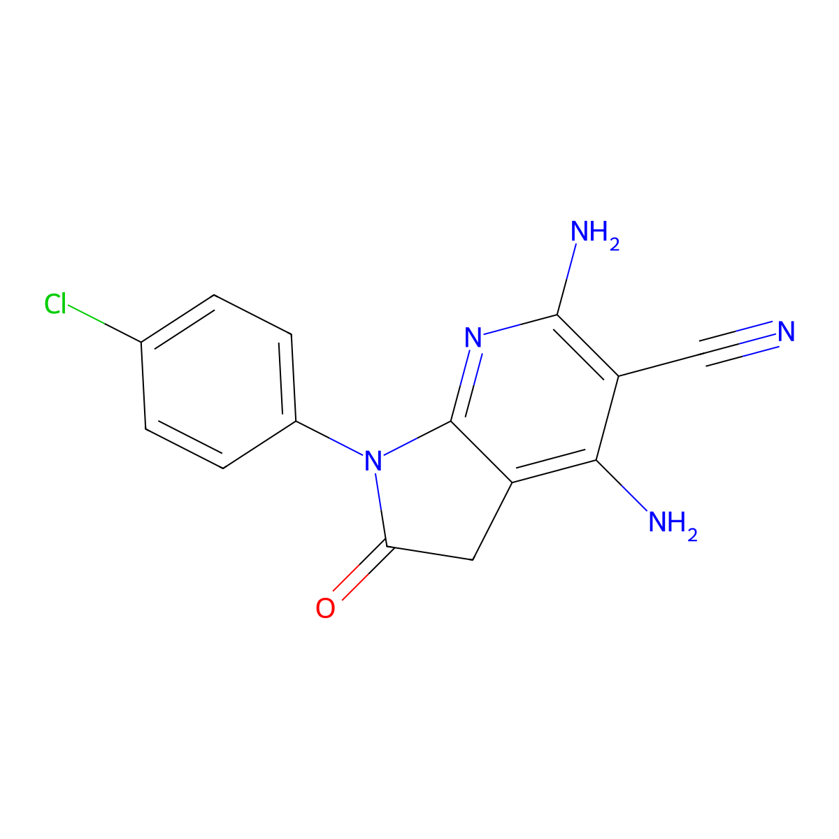4,6-Diamino-1-(4-chloro-phenyl)-2-oxo-2,3-dihydro-1H-pyrrolo[2,3-b]pyridine-5-carbonitrile molecular structure, CAS 124476-84-2
