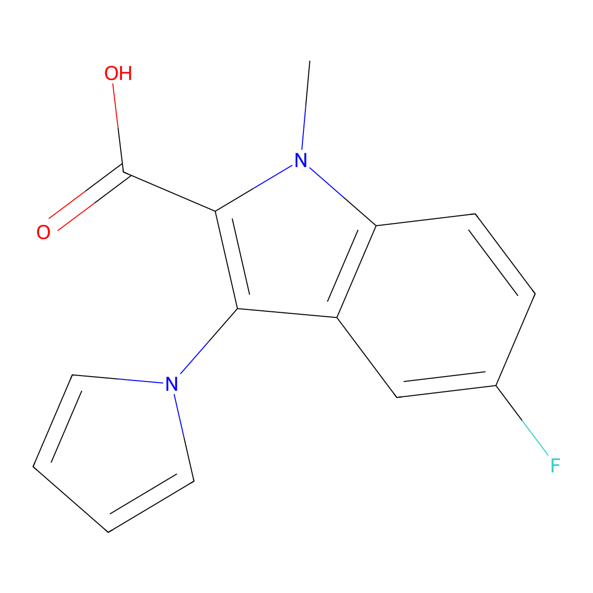 5-Fluoro-1-methyl-3-(1H-pyrrol-1-yl)-1H-indole-2-carboxylic acid molecular structure, CAS 1244855-42-2