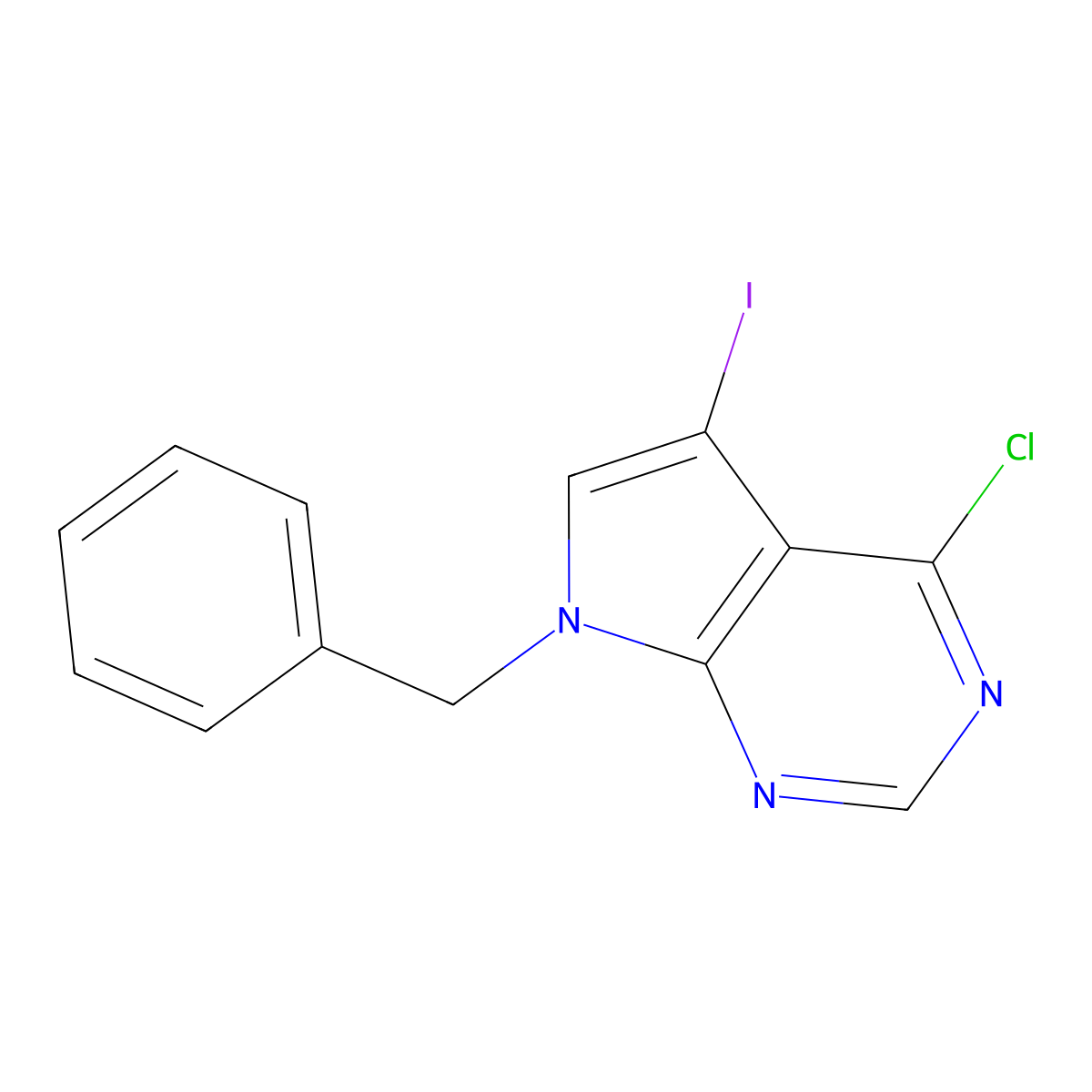 7-Benzyl-4-chloro-5-iodo-7H-pyrrolo[2,3-d]pyrimidine molecular structure, CAS 1244855-59-1