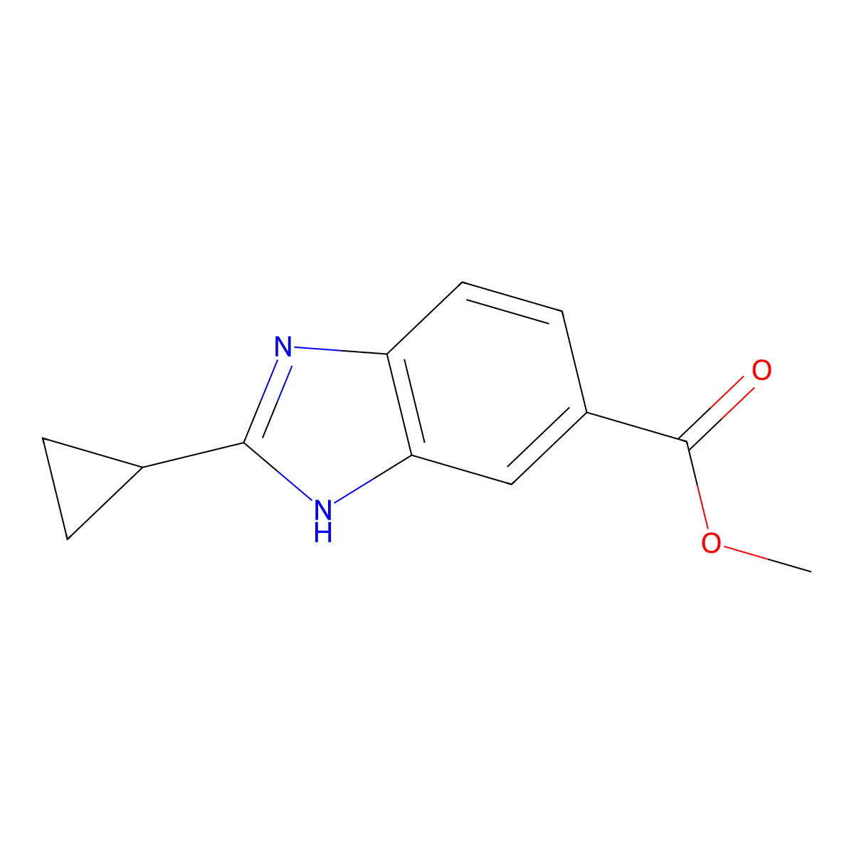 methyl 2-cyclopropyl-1H-benzo[d]imidazole-5-carboxylate molecular structure, CAS 1244860-54-5