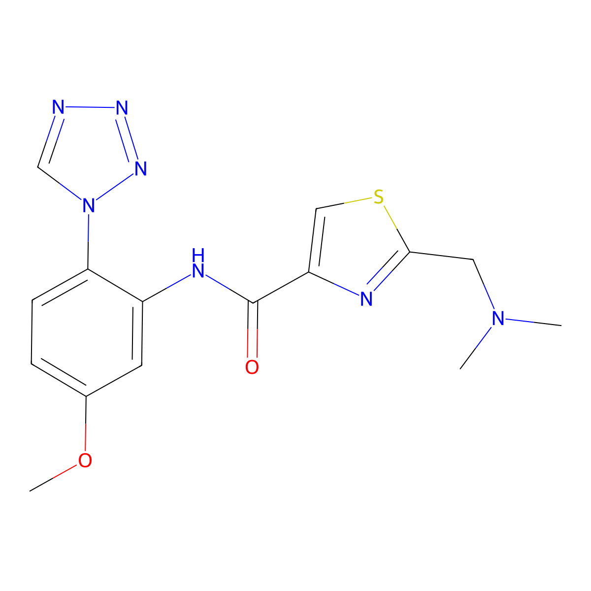 2-[(Dimethylamino)methyl]-N-[5-methoxy-2-(1H-tetrazol-1-yl)phenyl]-4-thiazolecarboxamide molecular structure, CAS 1244910-00-6