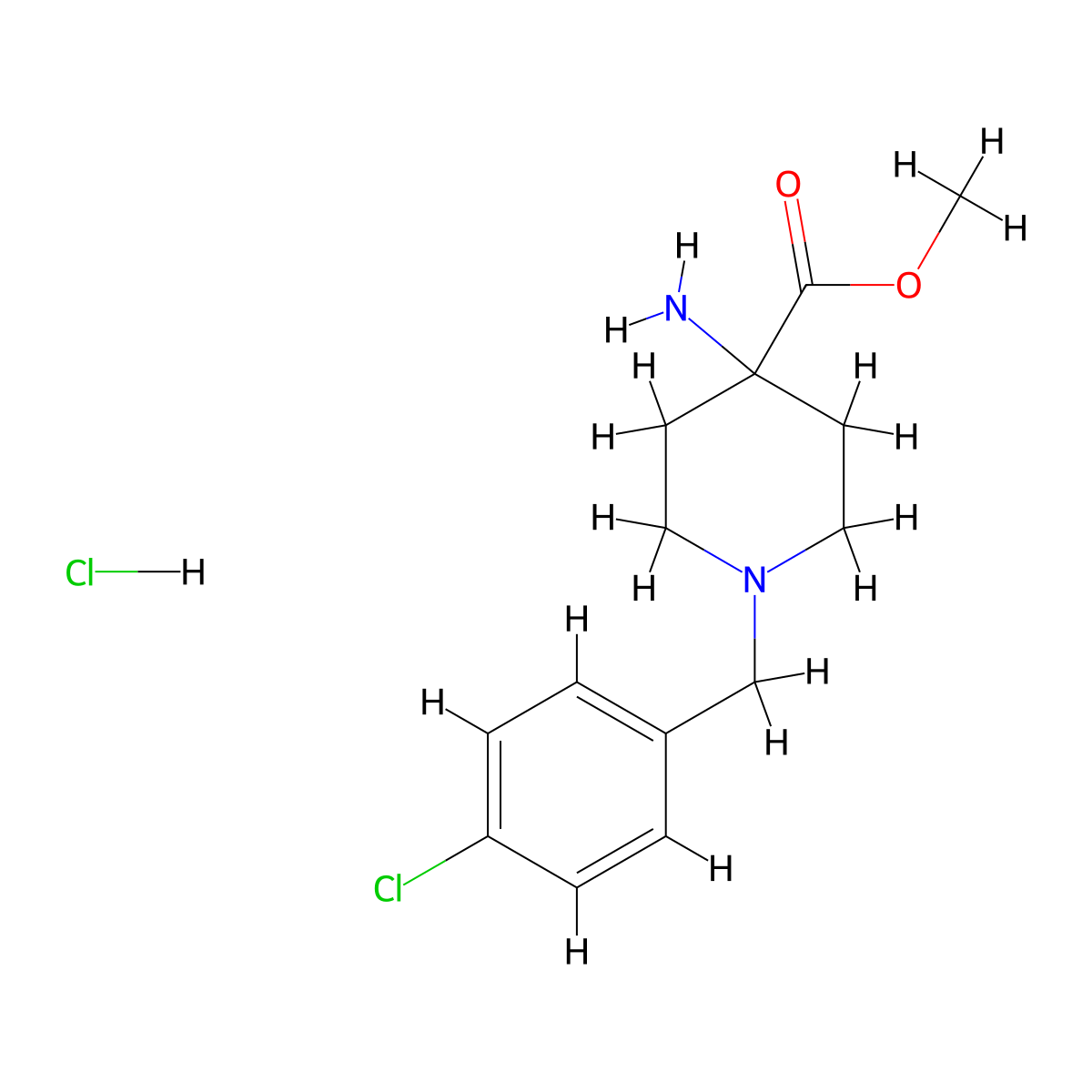 Methyl 4-amino-1-(4-chlorobenzyl)piperidine-4-carboxylate hydrochloride molecular structure, CAS 1244949-76-5