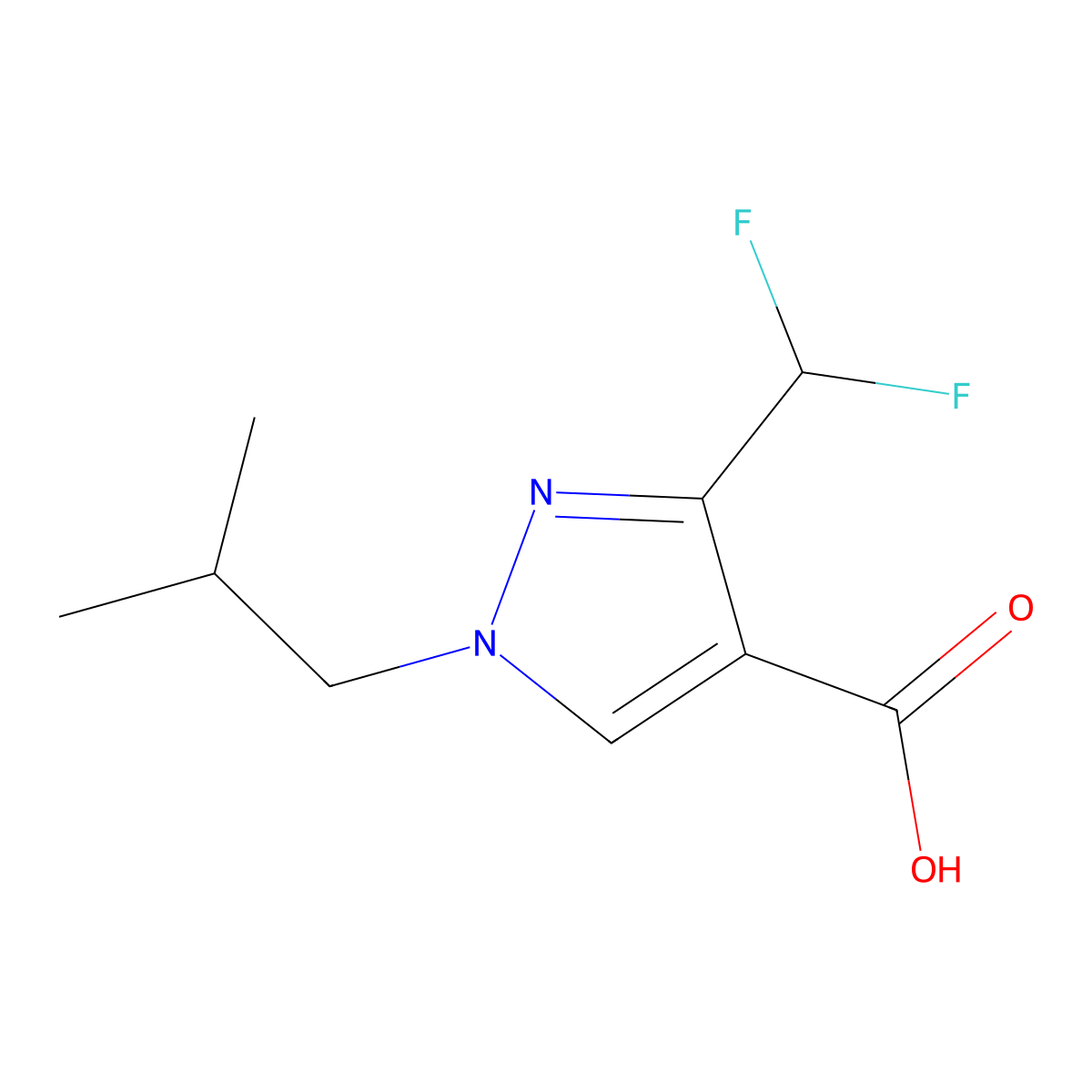 3-(difluoromethyl)-1-(2-methylpropyl)-1H-pyrazole-4-carboxylic acid molecular structure, CAS 1244964-06-4